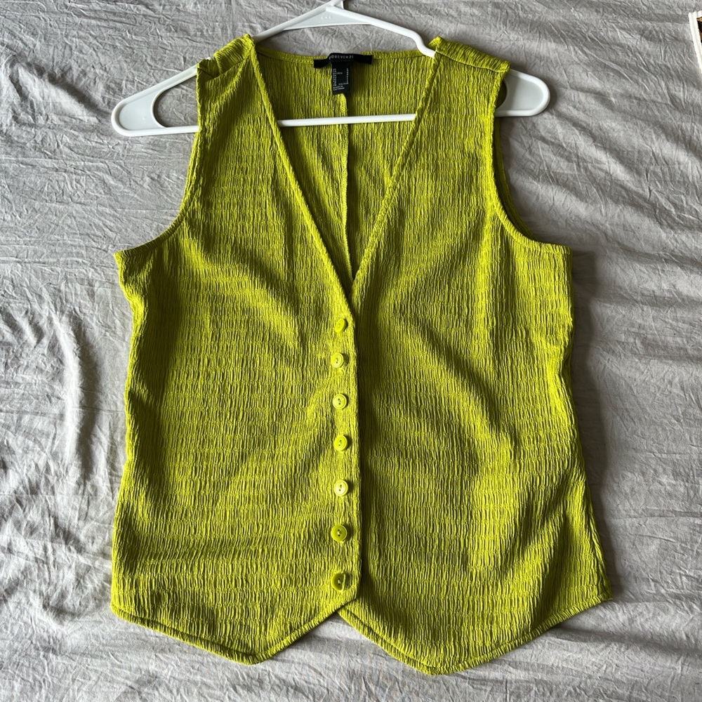 Forever 21 Chartreuse Button-Up Tank Top